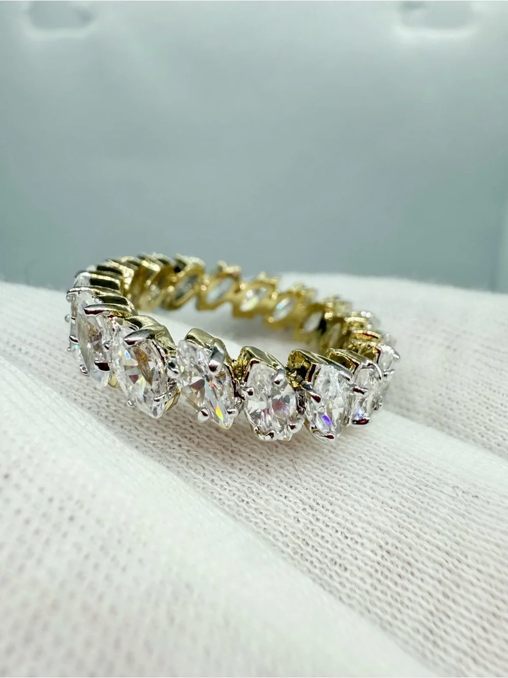 14k Gold over Sterling Silver CZ Marquise Band Ring!